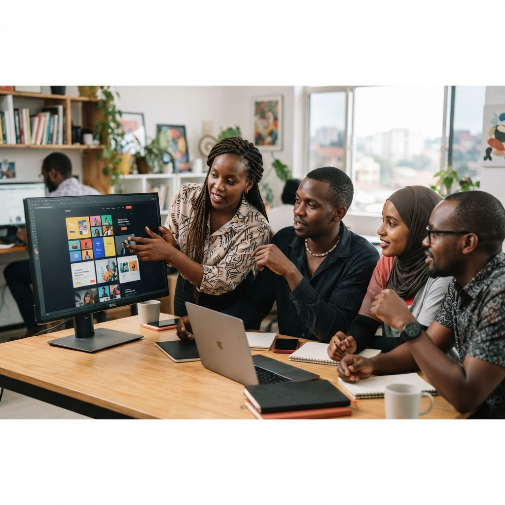 Team reviewing a custom website project